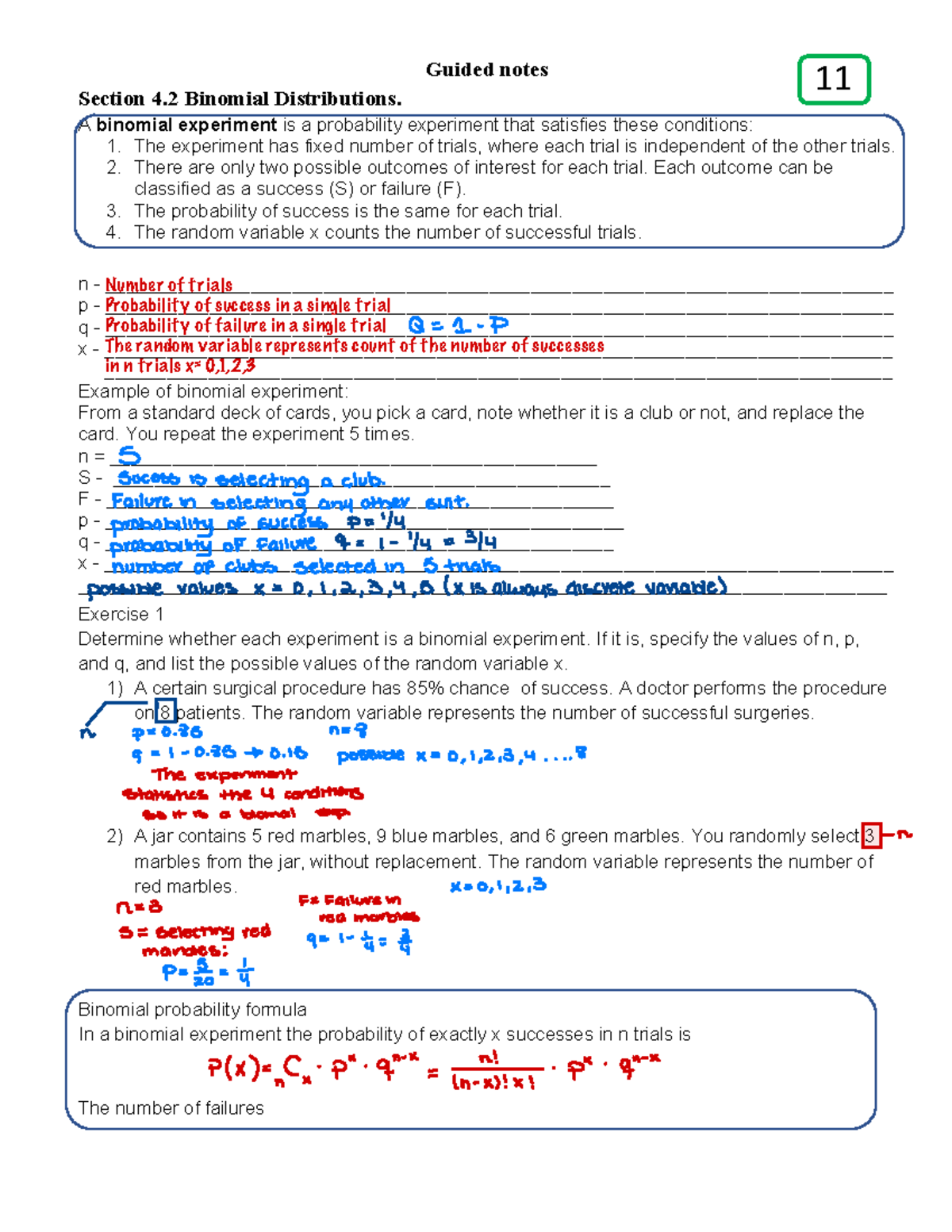 Lesson 11: Binomial Distributions - Guided Notes & Exercises - Studocu