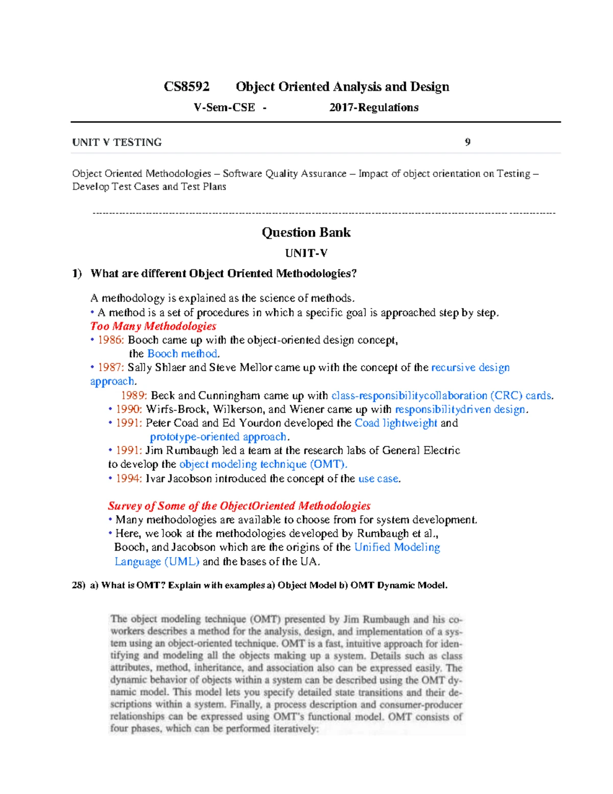 CS8592 OOAD Final Question Bank: Use Case Modeling & UML Diagrams - Studocu