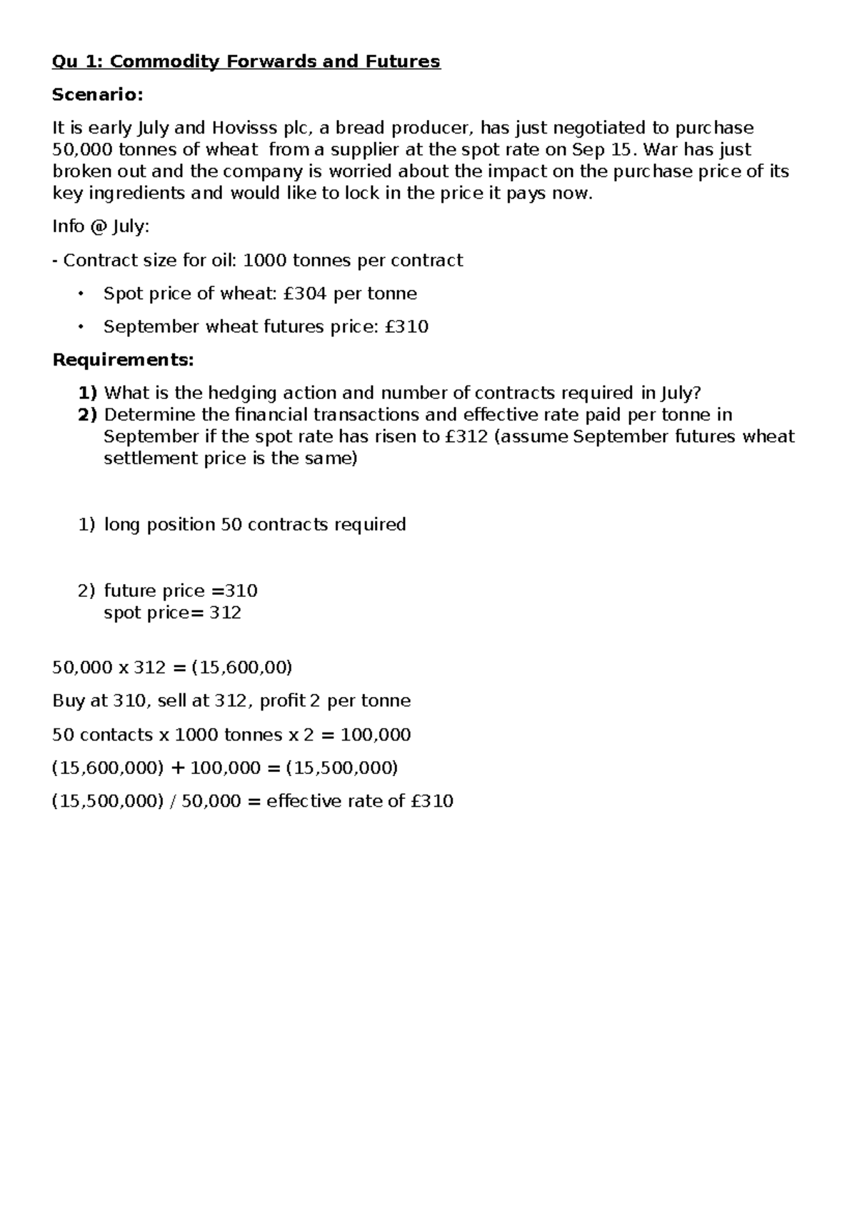 Futures Practice Questions - Students - Qu 1: Commodity Forwards and ...