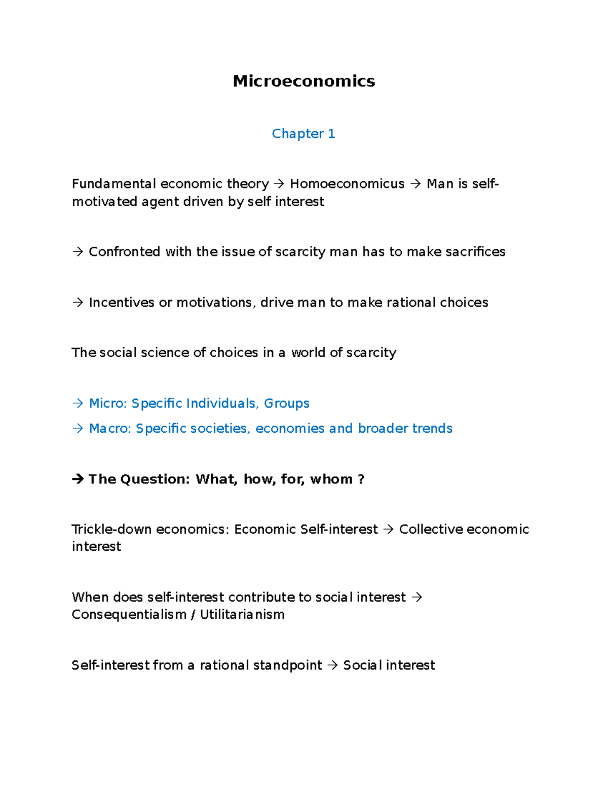 Microeconomics (ECON101) - Chapter 1 & 2 Class Notes on Economic Theory ...