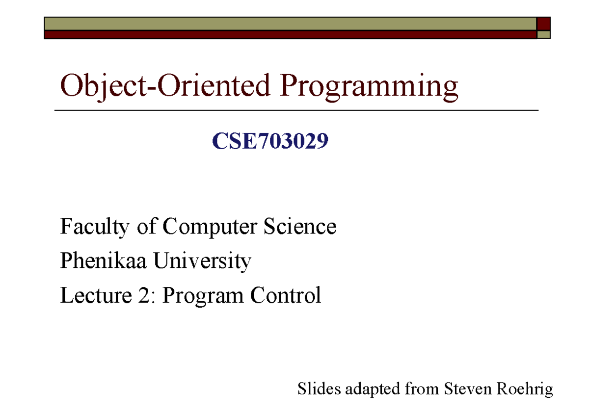 CSE703029 Lecture 2: Java Operators and Control Structures Overview ...