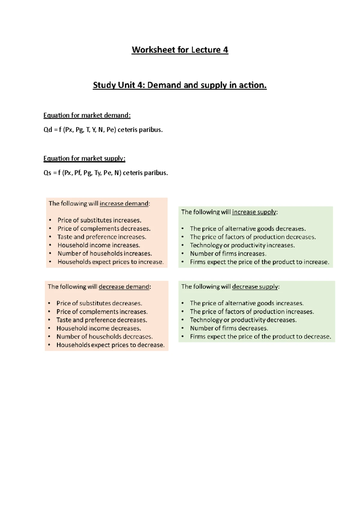 Economics Unit 3: Demand, Supply & Market Prices Study Notes - Studocu