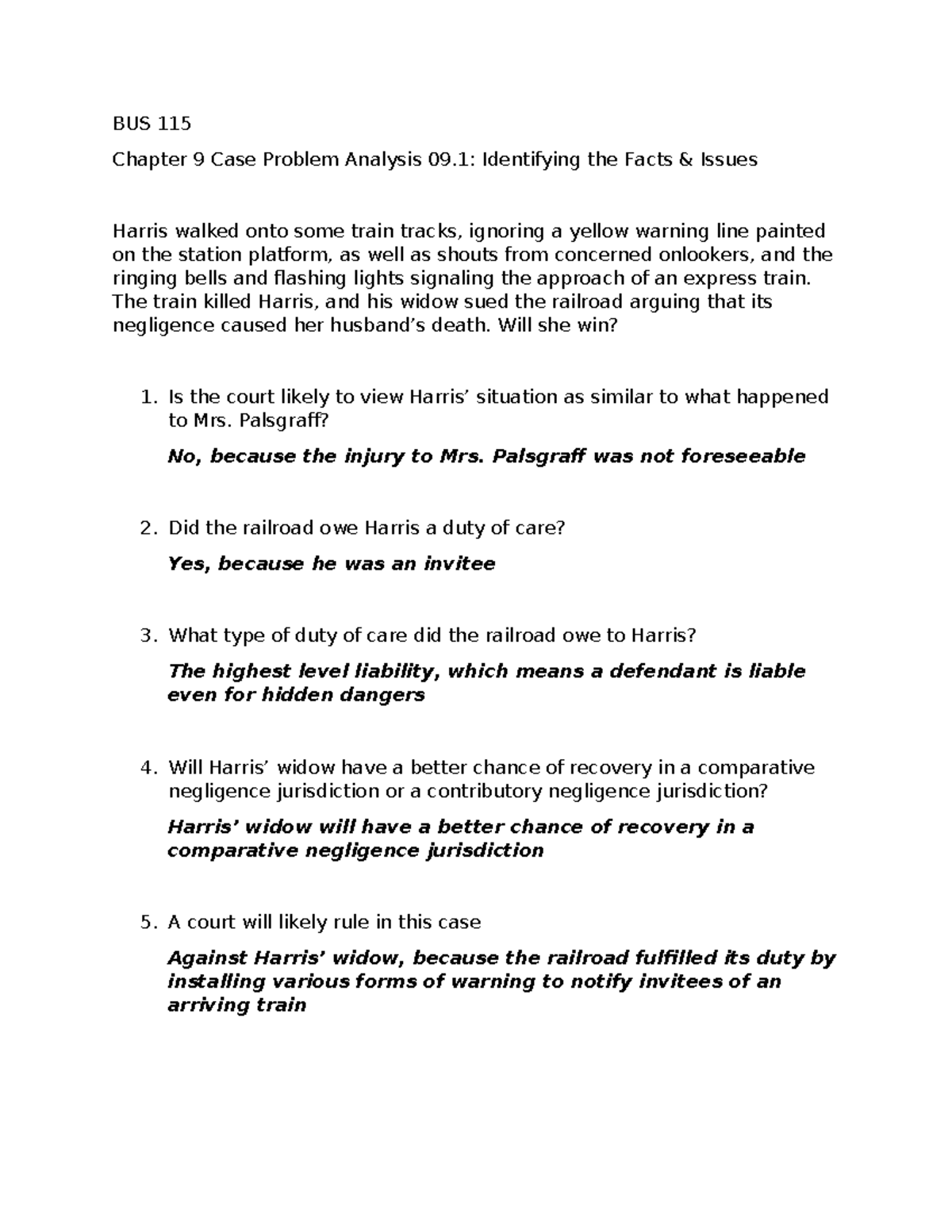BUS 115 Chapter 9 Case Problem Analysis 09 - BUS 115 Chapter 9 Case ...