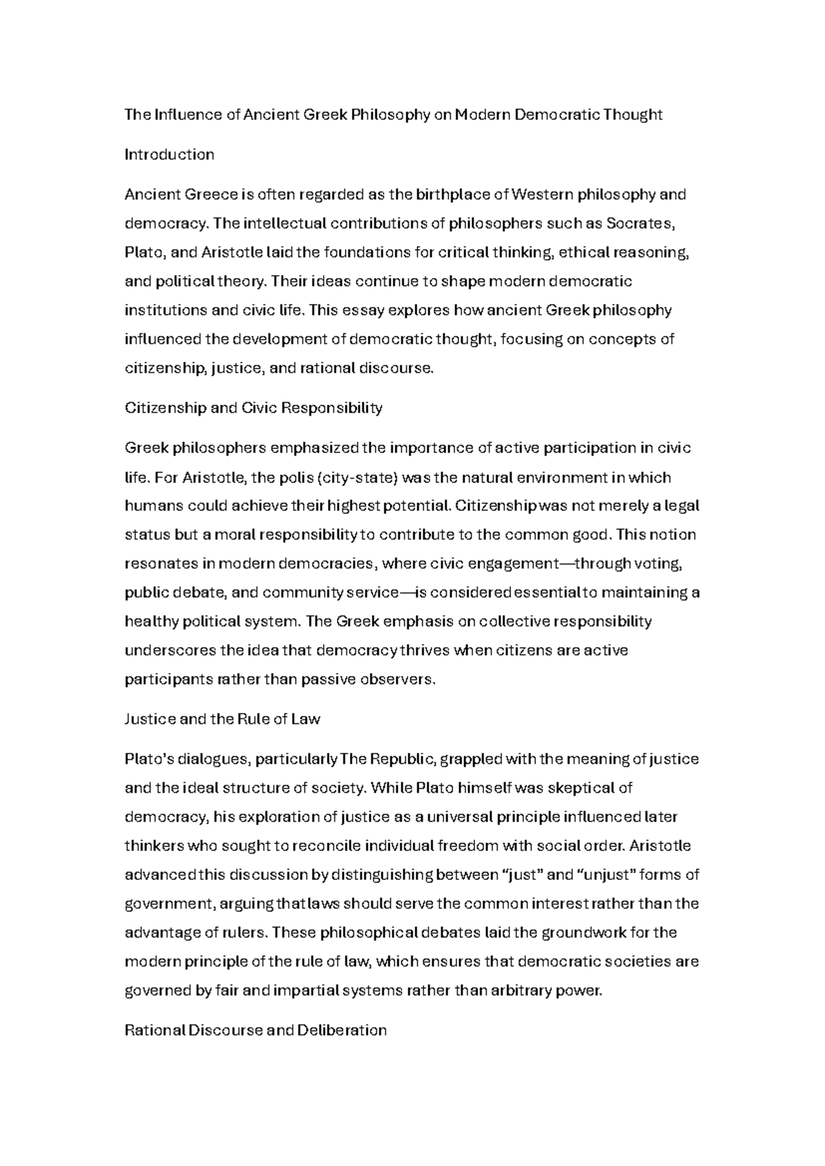 The Impact of Ancient Greek Philosophy on Modern Democracy - Studocu