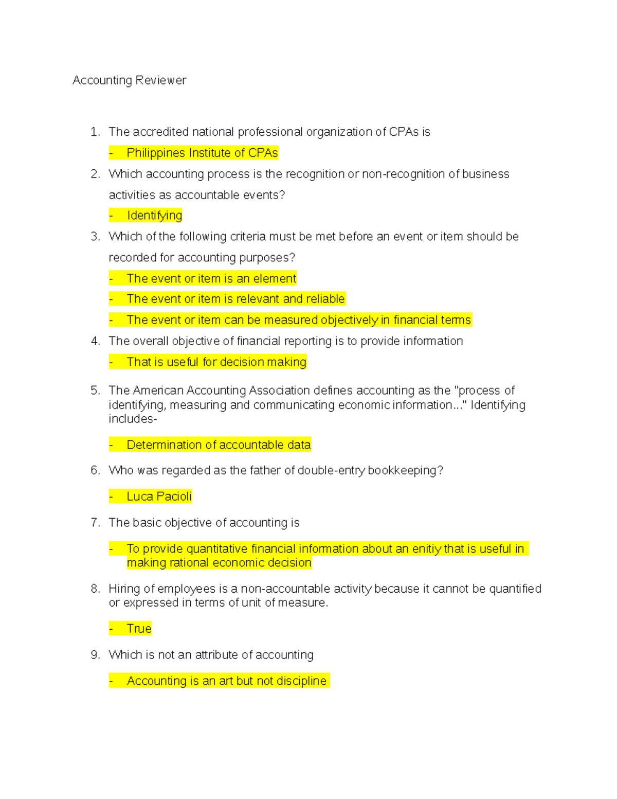 Accounting Reviewer - REVIEW MATERIAL - Accounting Reviewer The ...