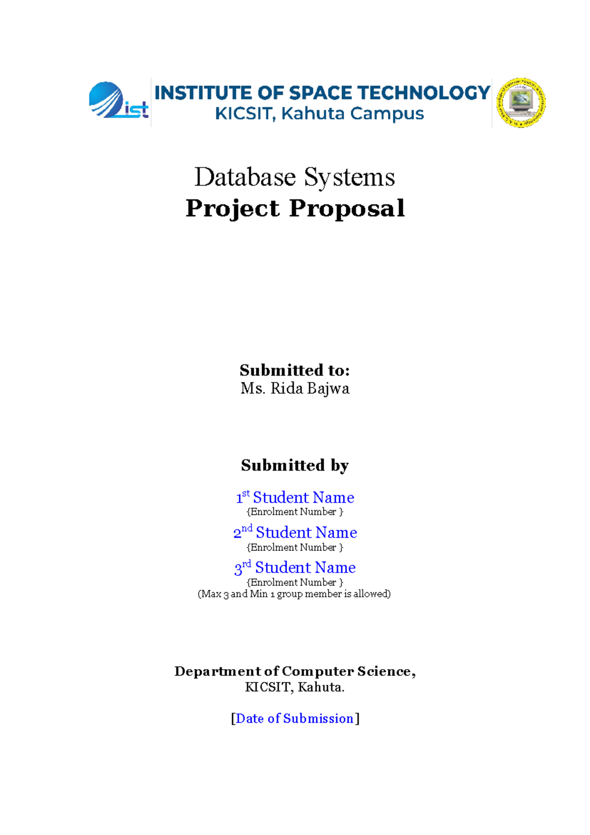 Project Proposal Template for DBS - Database Systems Course - Studocu