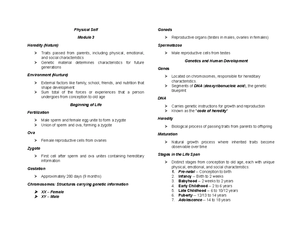 Defining the self (Notes) - Defining the self: personal & developmental ...