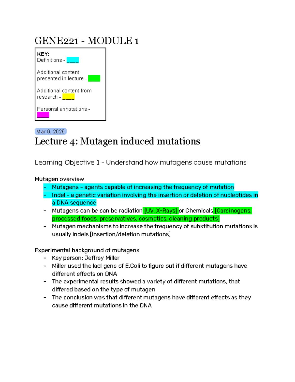 GENE221 - Lecture 4: Mutagen Induced Mutations - Studocu