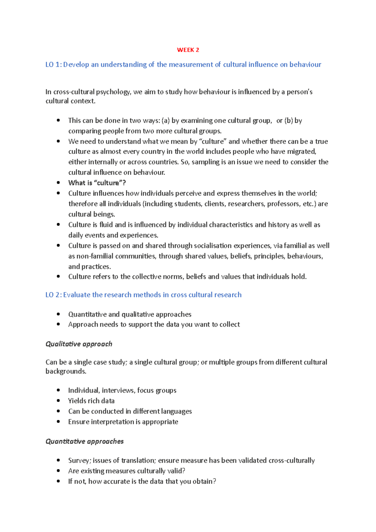 WEEK 2 LO's - Week 2 Learning Objectives - WEEK 2 LO 1: Develop an ...