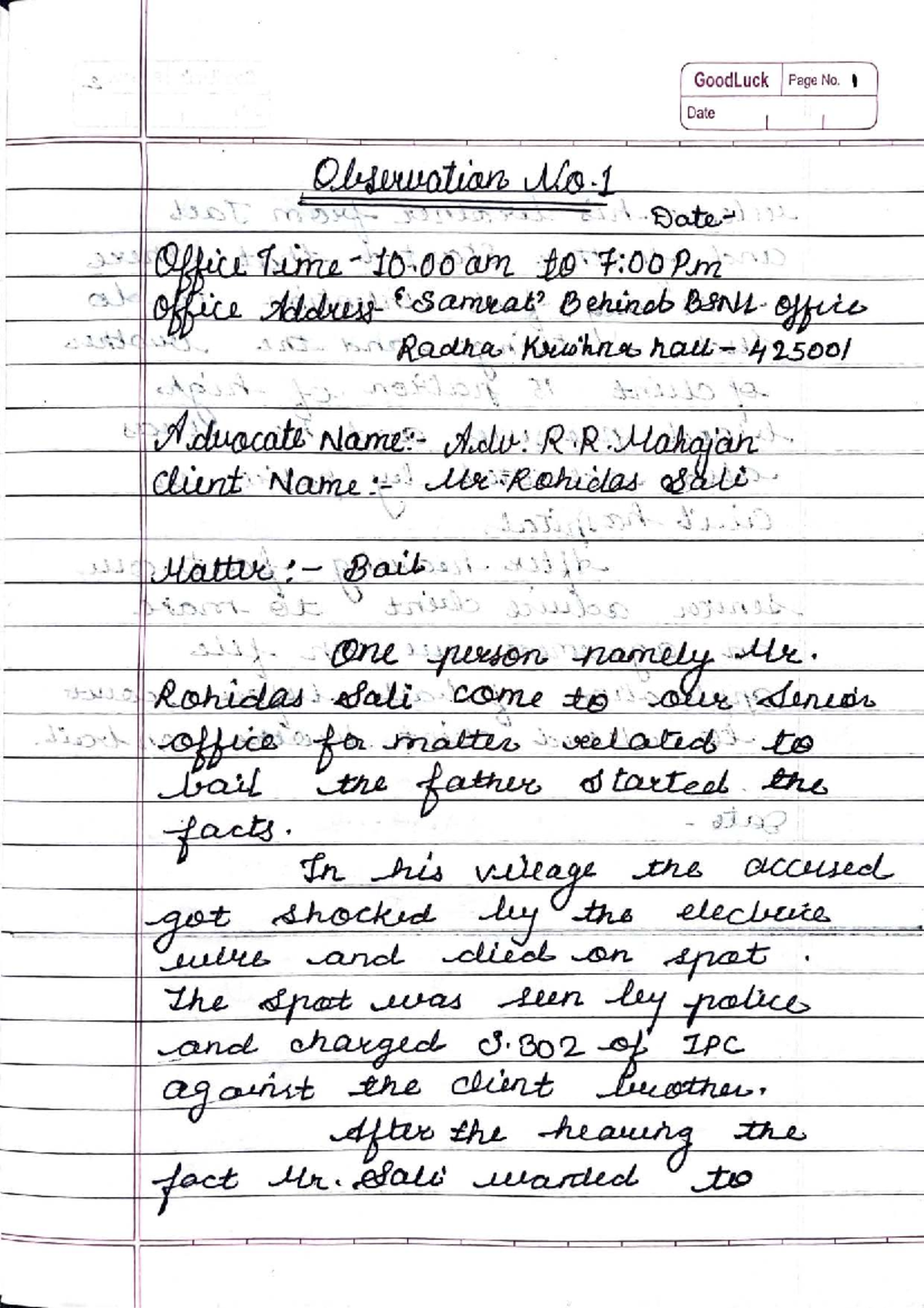 Office Diary Observations - Adv. R.R Mahajan (Case Notes) - Studocu