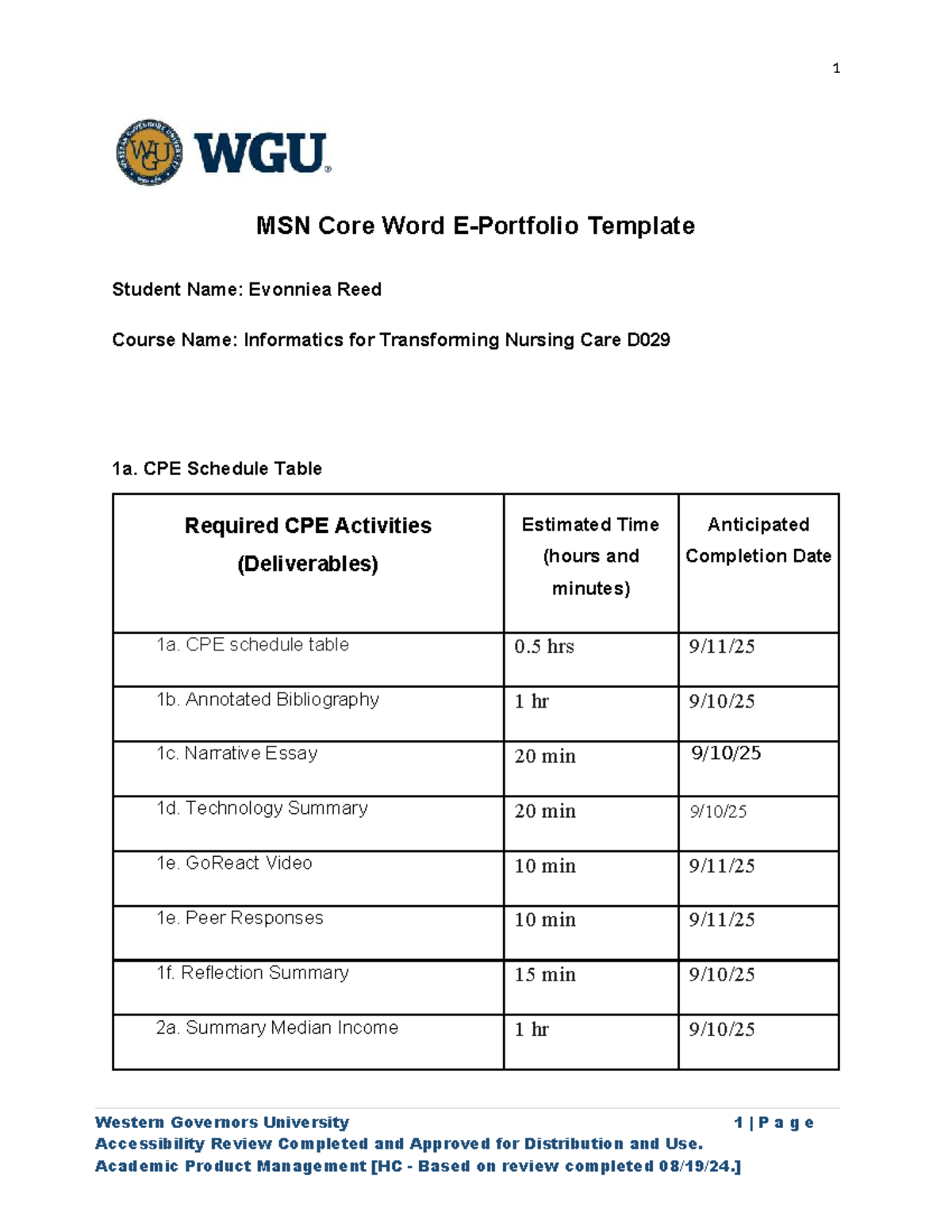 Eportfolio for Informatics in Nursing Care D029 - Studocu