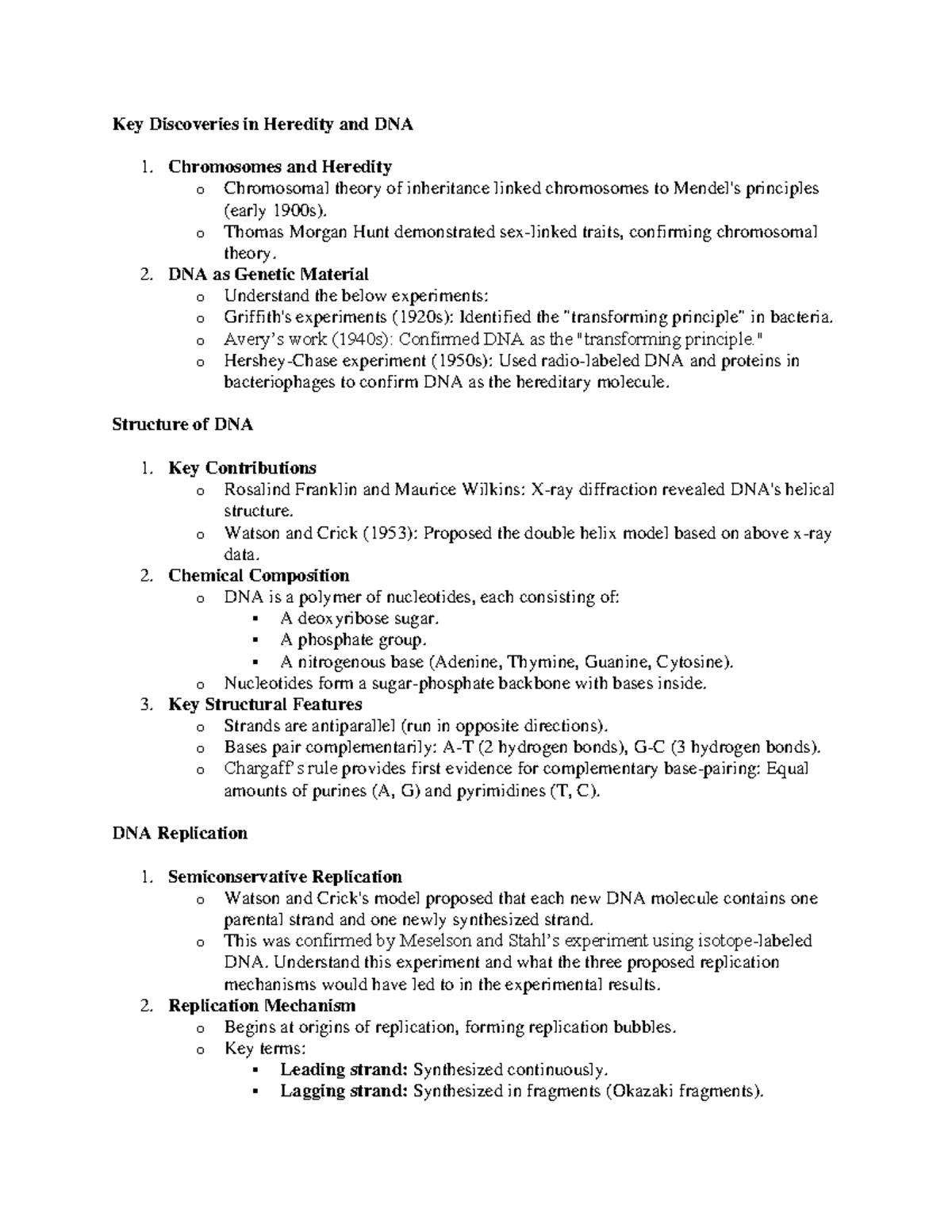 Chapter 11 - DNA structure & replication - Lecture summary notes - Key ...