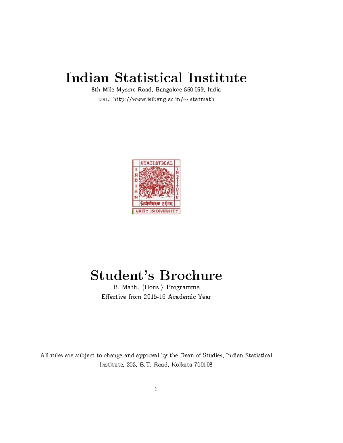 ISI UG Math - B. Math (Hons.) Curriculum and Syllabi Overview - Studocu