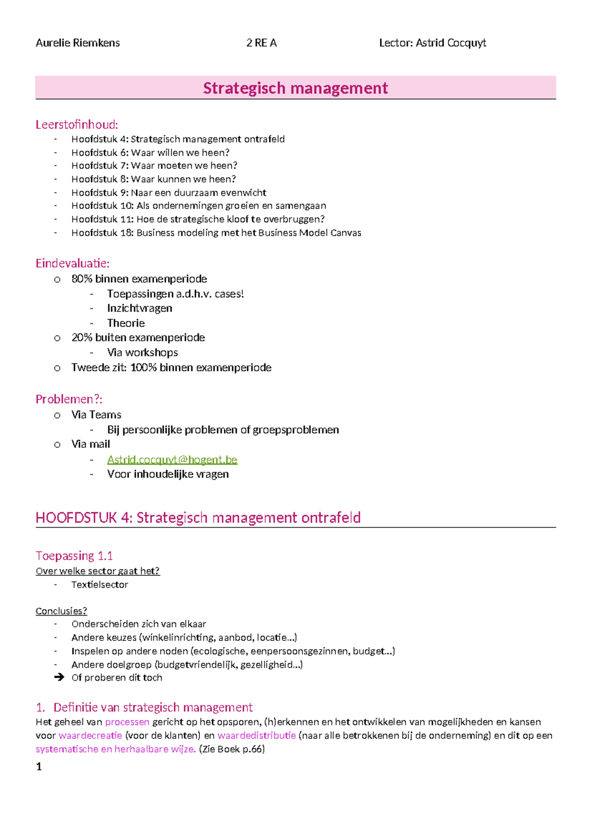 Strategisch Management Hoofdstukken 4-11: Inzichten en Toepassingen ...