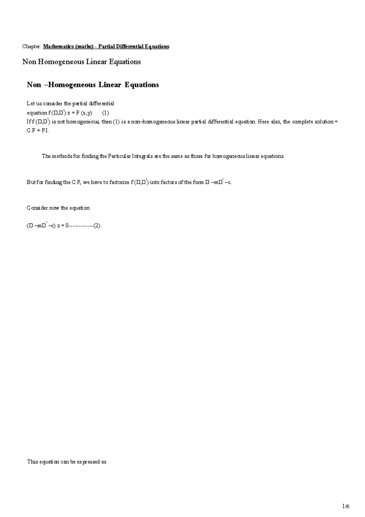 Non-Homogeneous Linear PDEs - Chapter: Maths (MATHS) Notes - Studocu