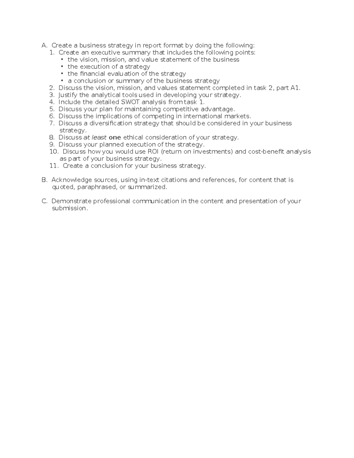 C209 Business Strategy Report: Vision, SWOT, and Execution Plan - Studocu