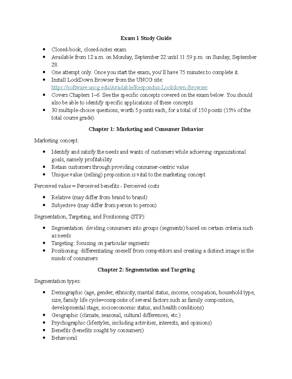 Exam 1 Study Guide: Marketing Concepts & Consumer Behavior - Studocu