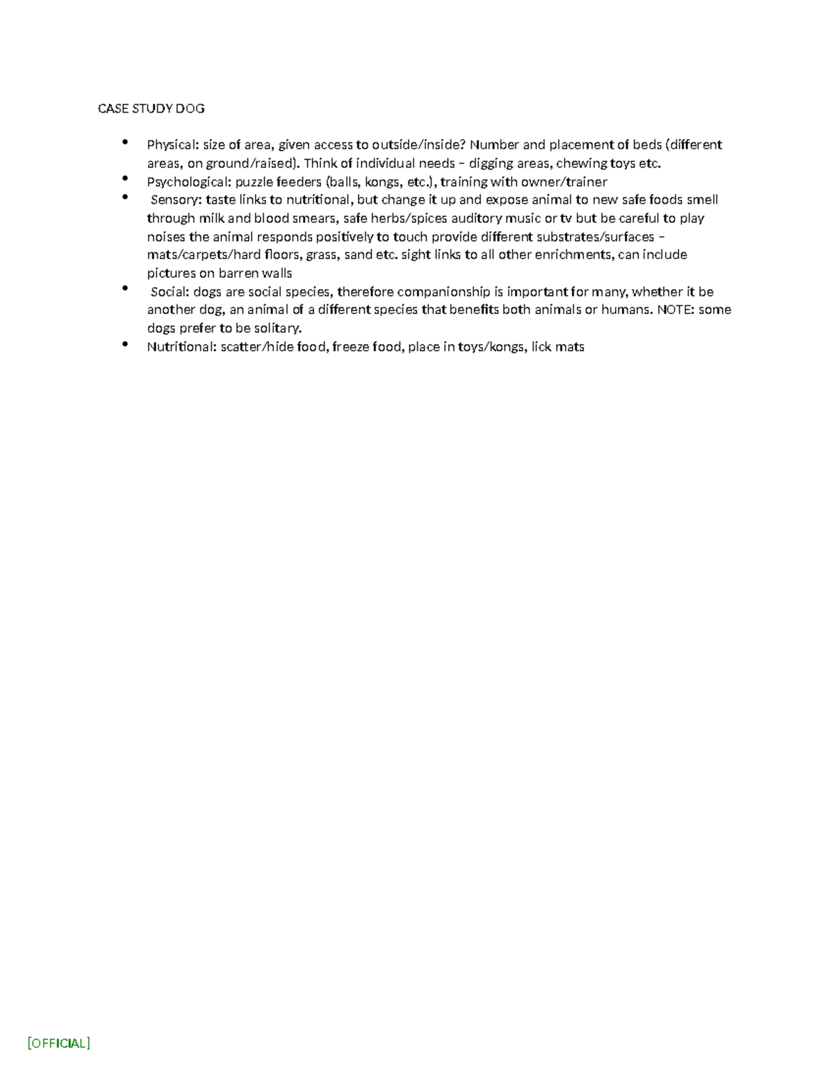 CASE STUDY VET101: Dog Enrichment Strategies for Well-Being - Studocu