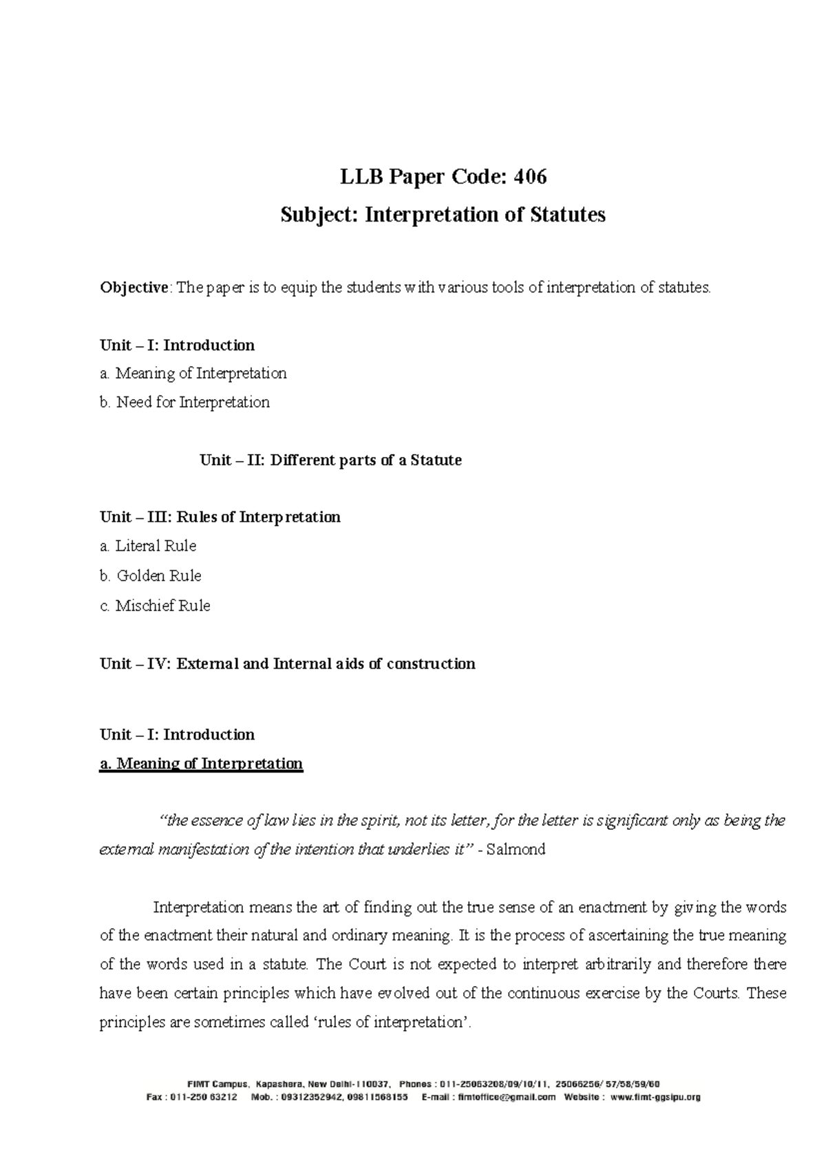 LLB 406: Interpretation of Statutes - Comprehensive Study Notes - Studocu