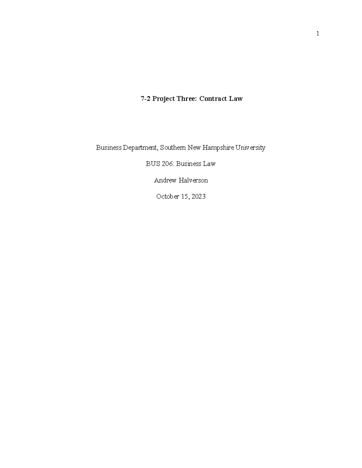 BUS 206 - Contract Law - Week 7, Project 3 - 1 7-2 Project Three ...