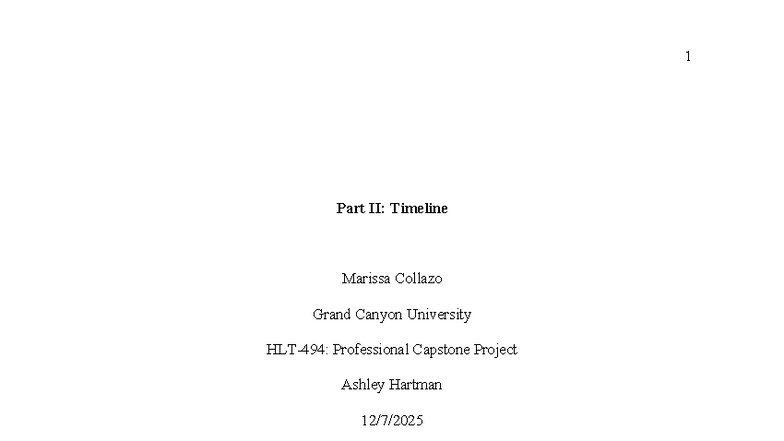 GCU NRS 499: Professional Capstone Project Implementation Timeline ...