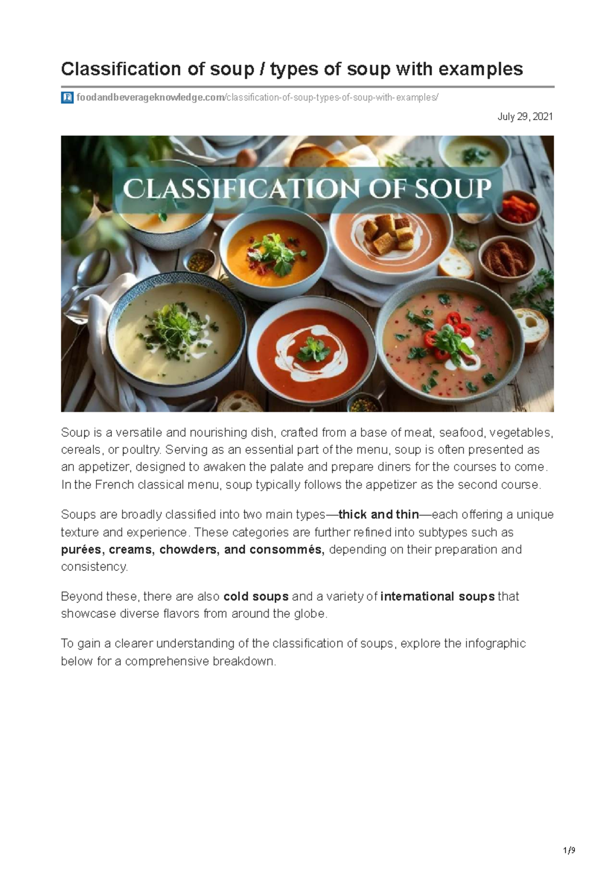 Classification of Soup Types: A Comprehensive Guide (FBK 101) - Studocu