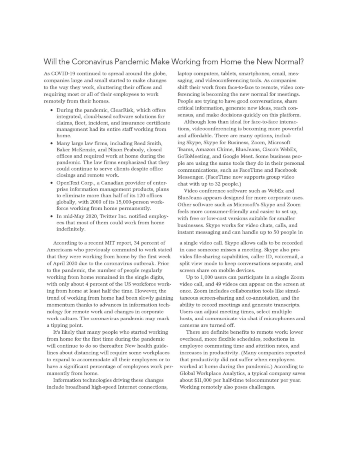 Case Study 1 - The Shift to Remote Work During the Pandemic - Studocu