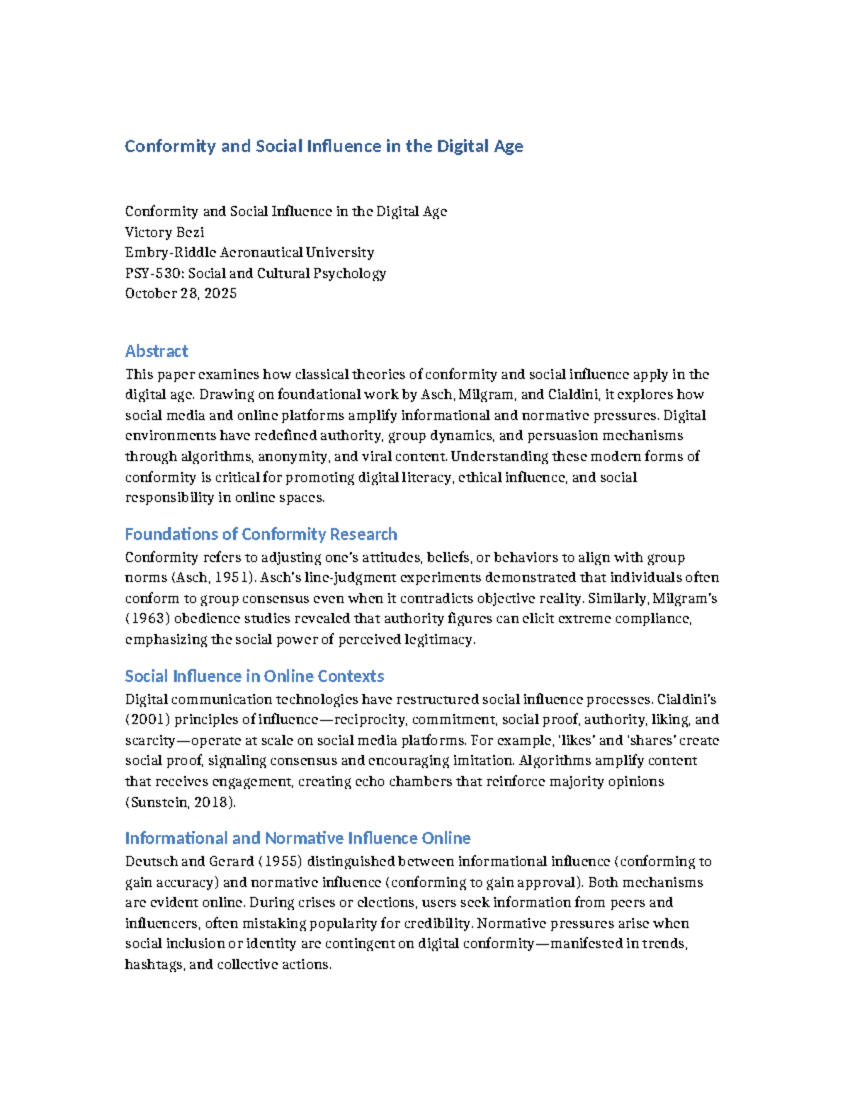 Social Influence and Conformity in the Digital Age: A Study - Studocu