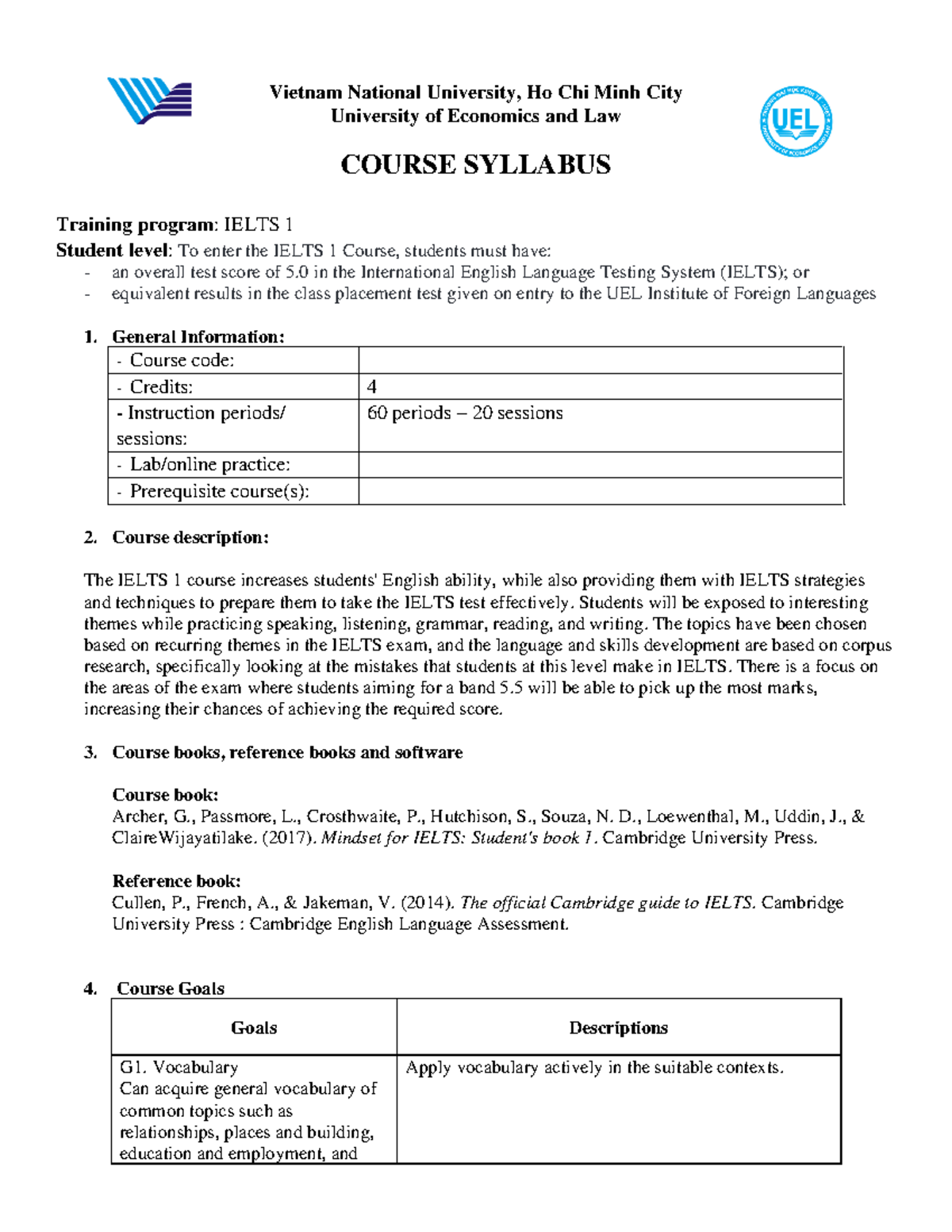 Revised Syllabus for IELTS 1 Course EVL1001 (Updated Dec 2024) - Studocu