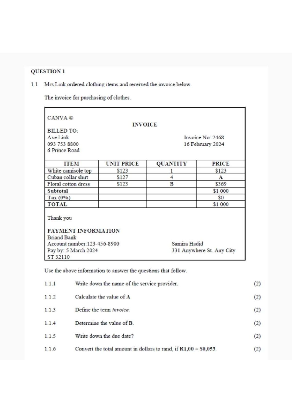 1001205654 - Invoice and Cost Analysis for Clothing and Services - Studocu