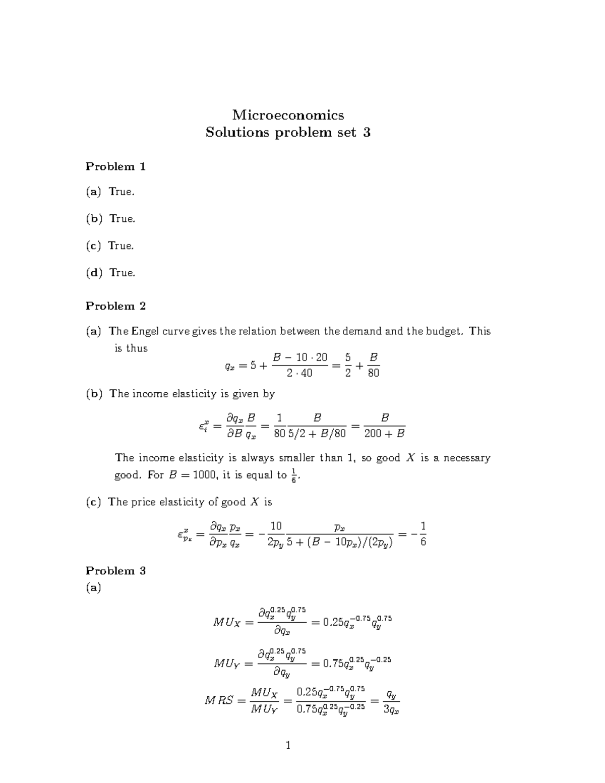 Microeconomics Problem Set 3: Detailed Solutions and Explanations ...