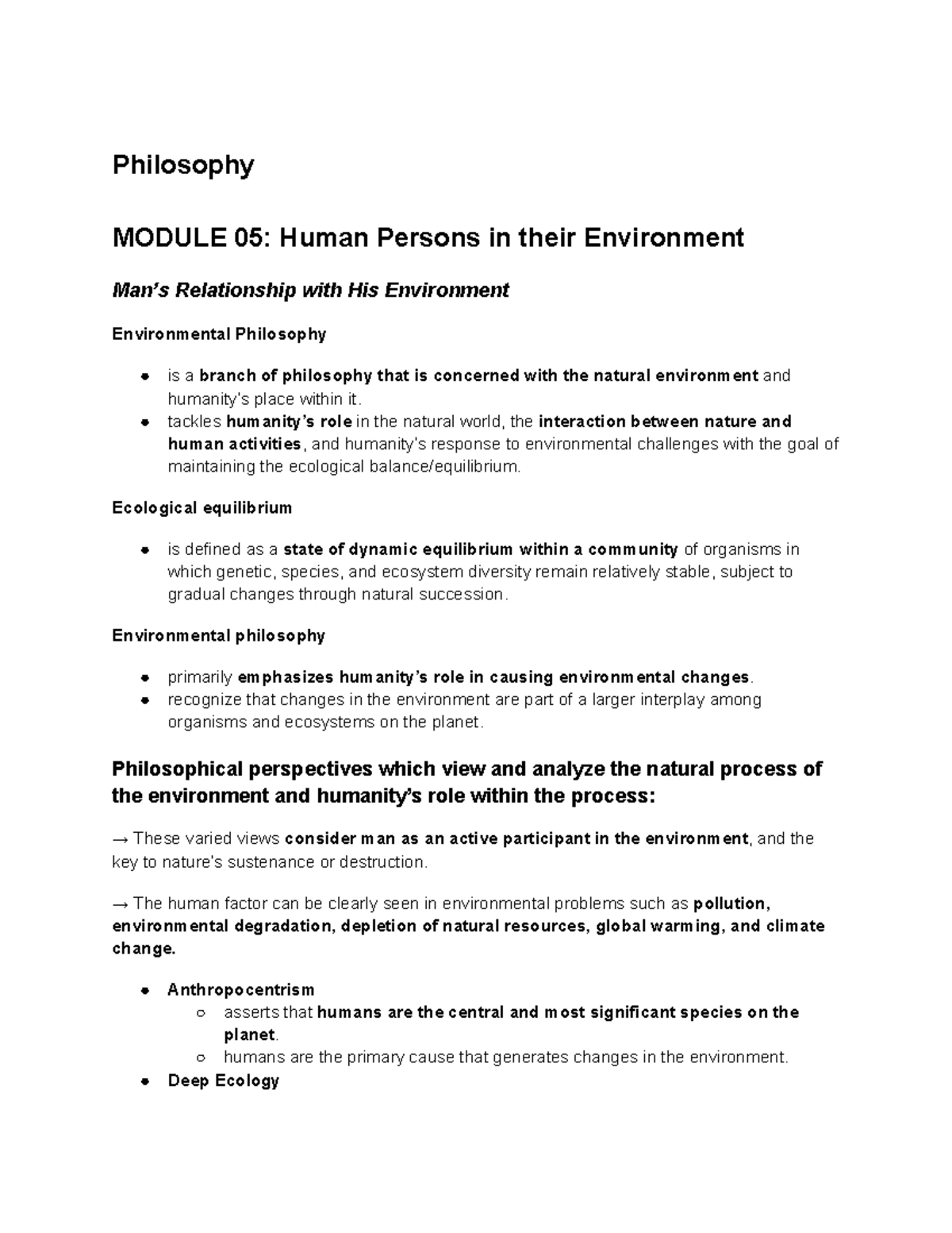 Philosophy Module 5-9: Man's Role in Environmental Ethics and Freedom ...