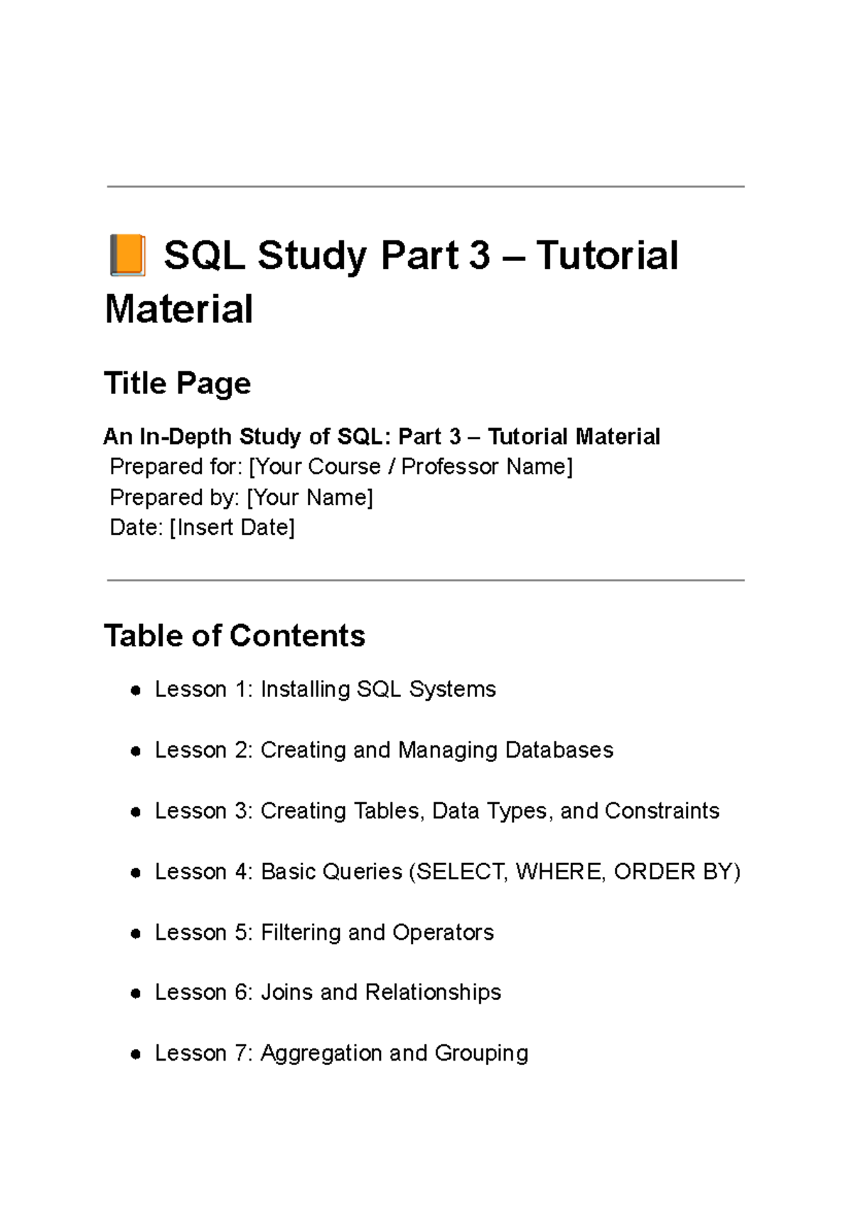 SQL 101: Part 3 Tutorial Material for Database Systems - Studocu