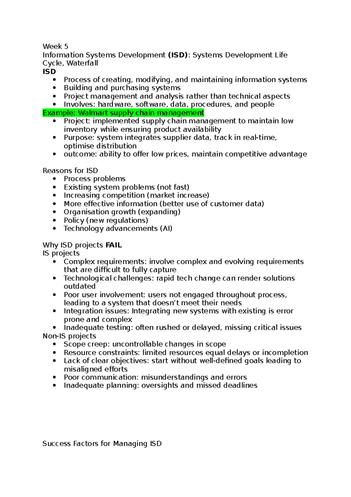 BISM Exam notes - Week 5 Information Systems Development (ISD): Systems ...