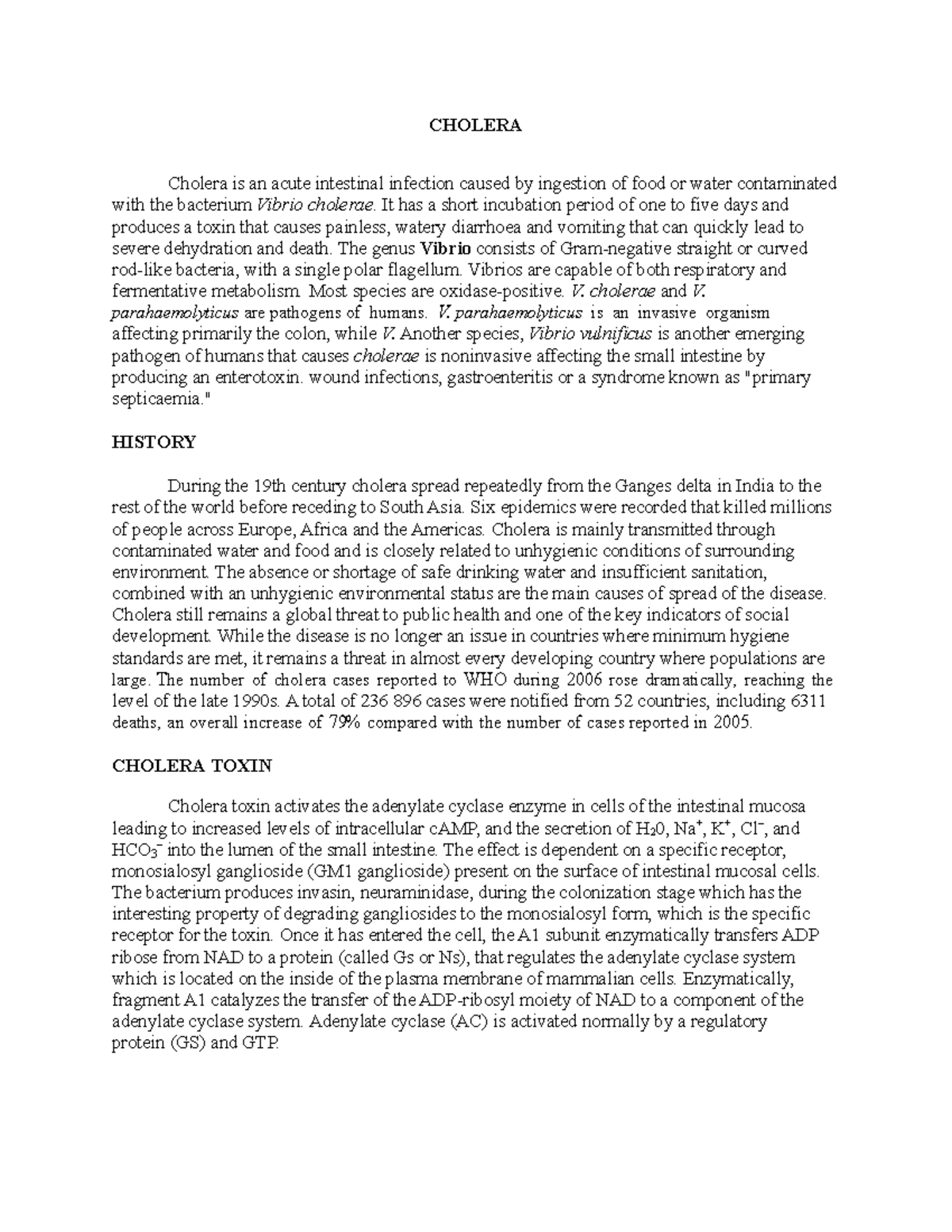 Cholera - Lecture Notes on Vibrio cholerae and Public Health - Studocu