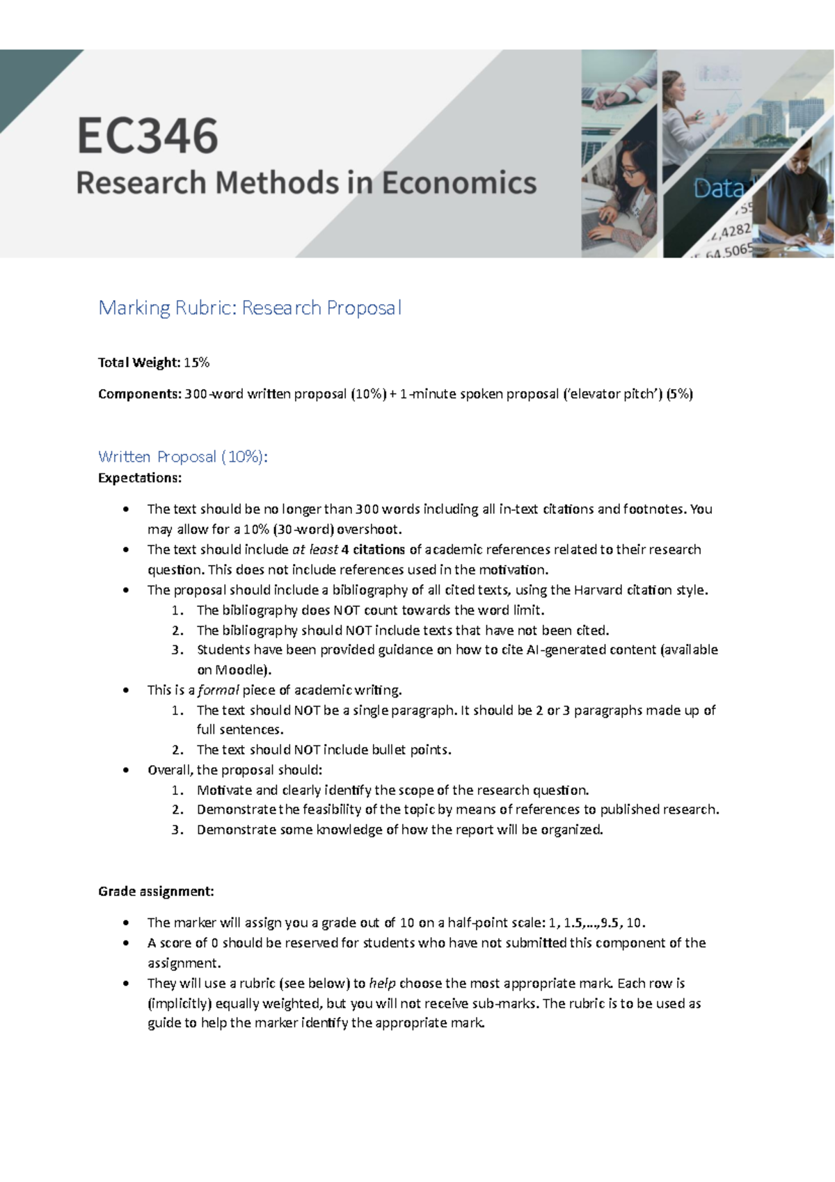 EC336: Research Proposal Marking Rubric & Expectations - Studocu
