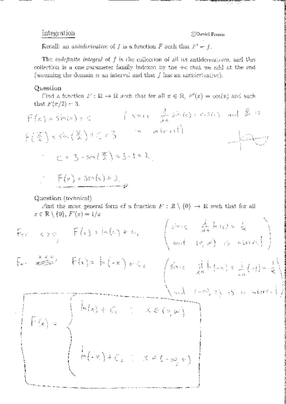 Unit 1.4 Integration - Lecture Notes on Antiderivatives and Integrals ...