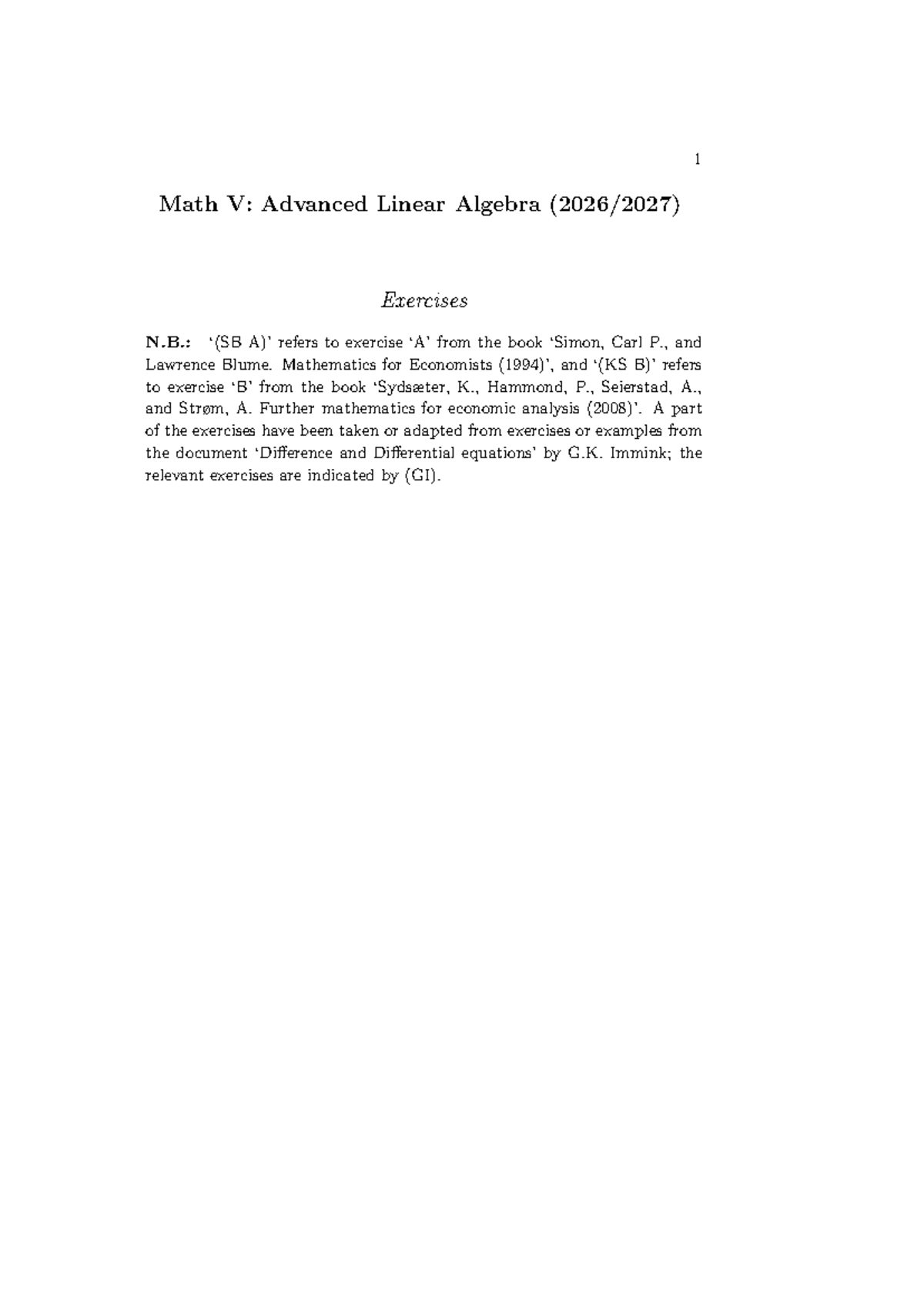 Math V: Advanced Linear Algebra Exercises & Solutions (Tutorial 3 & 4 ...