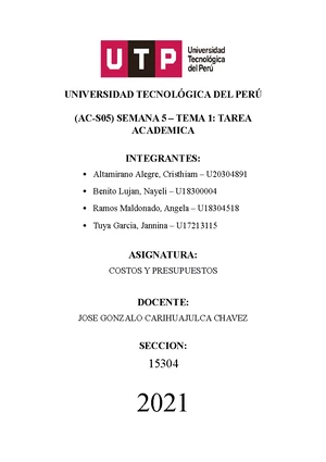 Costos de Producción y Presupuestos - Caso 1 (Curso: Costos y ...