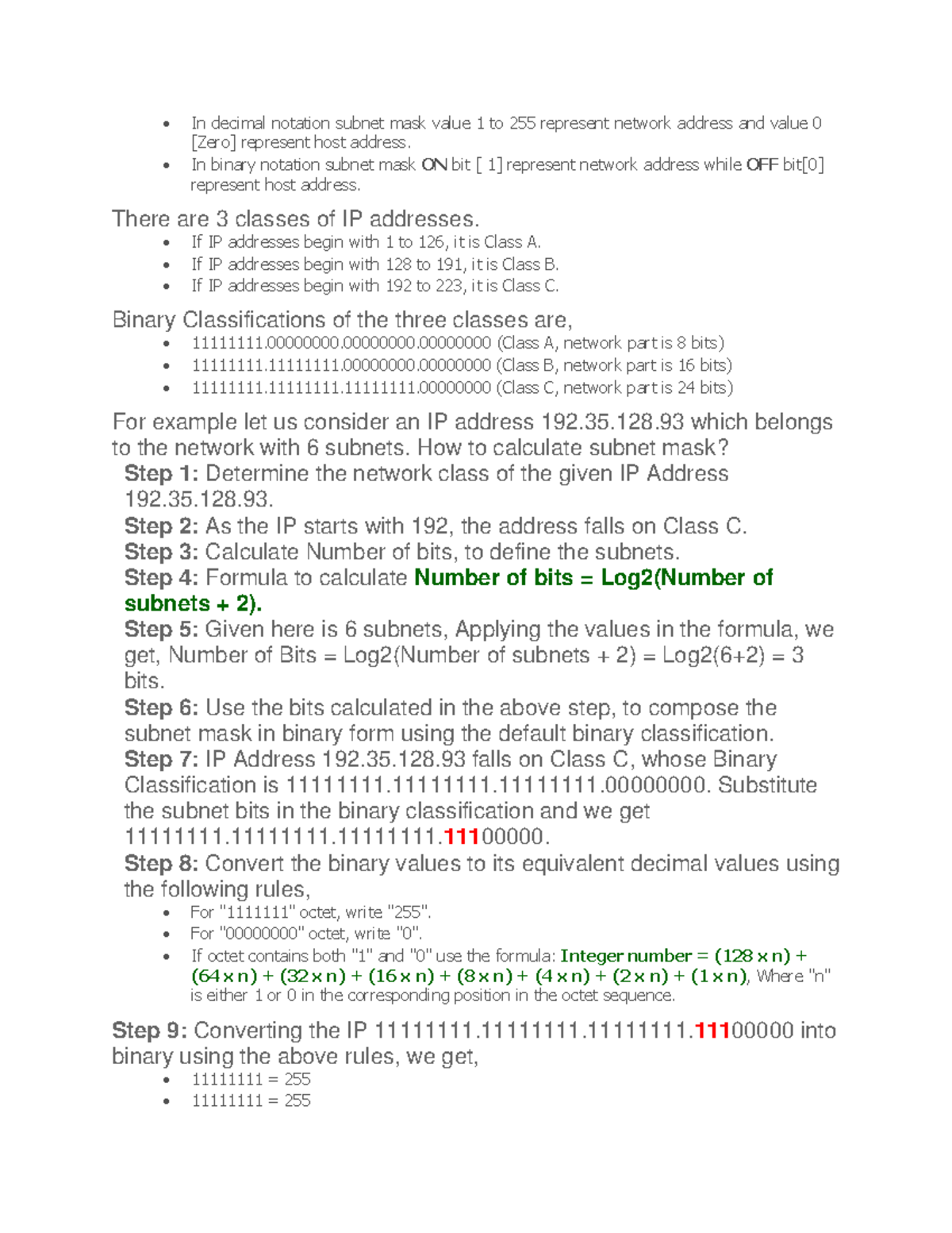 IP Address Subnetting Explained: Class C, Calculations, and More - Studocu