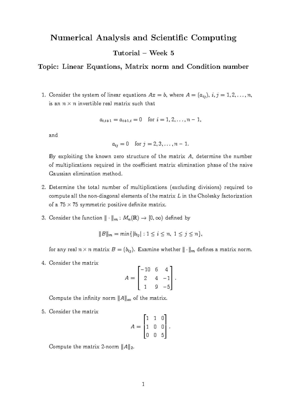 NASC 2025-26 Tutorial 5: Linear Equations & Matrix Norms - Studocu