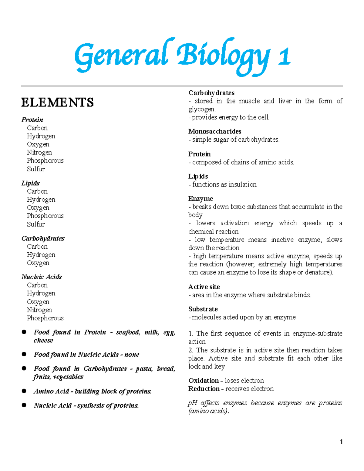 General Biology 1: Key Concepts of Proteins, Tissues, and Metabolism ...