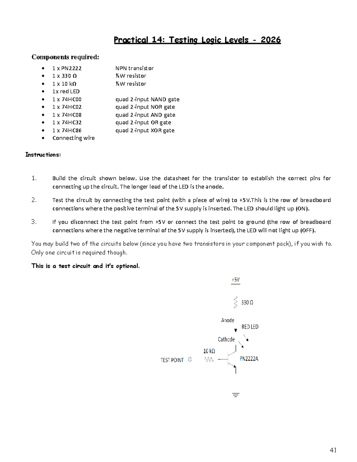 Electronics I - Practical Manual 2026: Pracs 14-18 on Logic Circuits ...