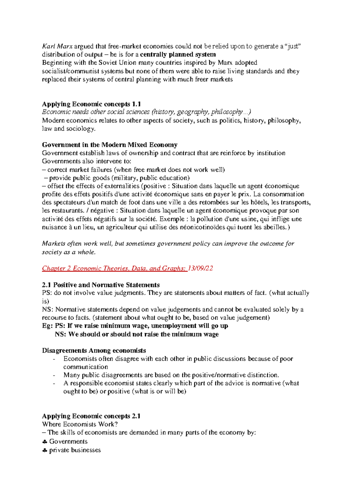 Chap 2 econ - Notes on Chapter 2 ECON 201: Economic Theories, Data, and ...