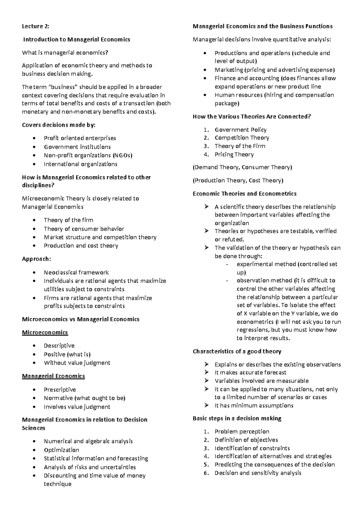 ECON 101: Lecture Notes on Managerial Economics and Business Functions ...