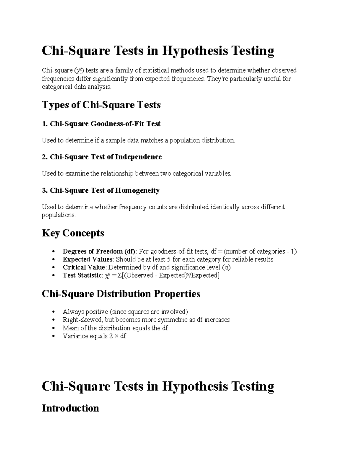 Chi-Square Test (χ²) - Worked Examples and Key Concepts - Studocu