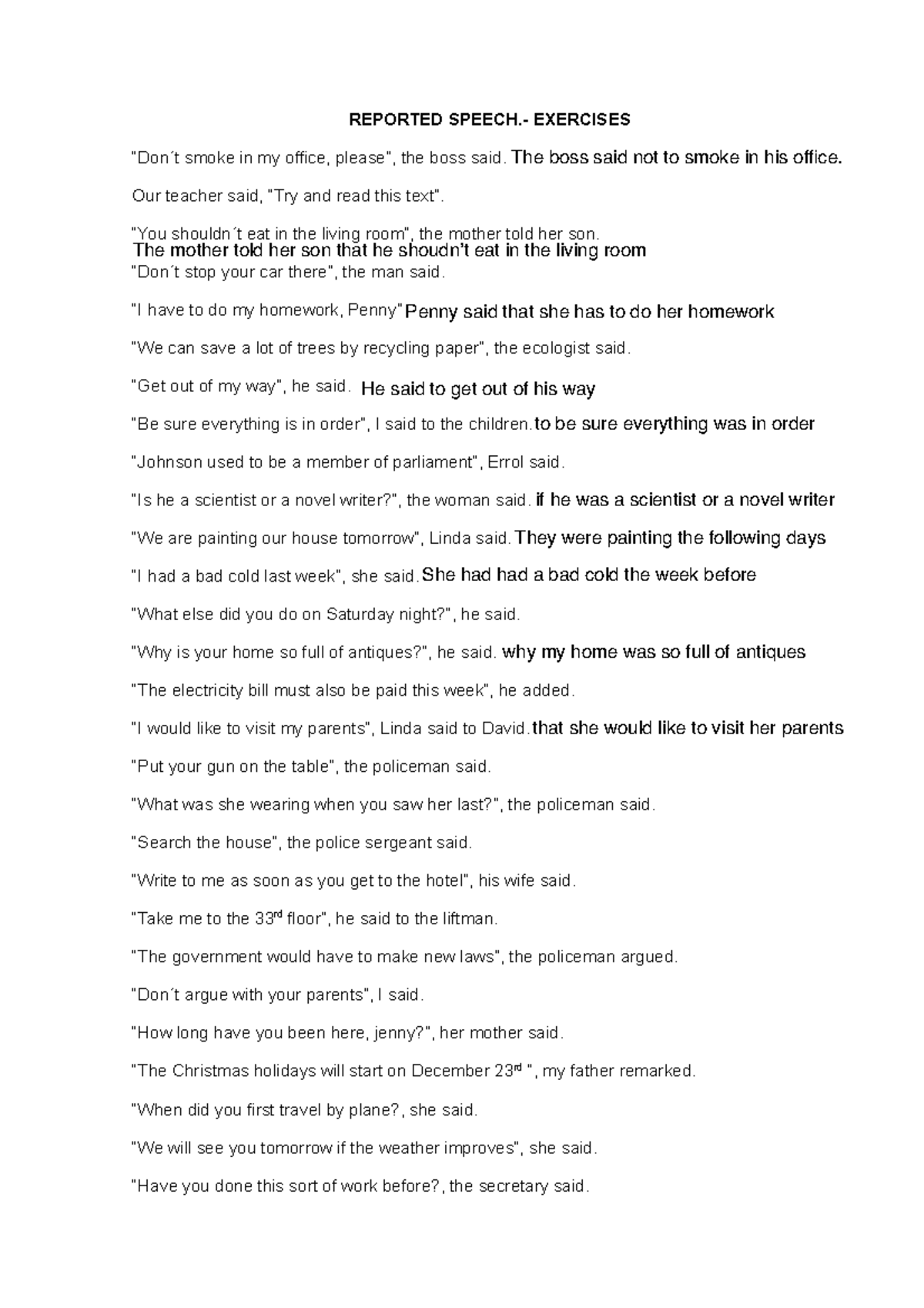 Reported Speech Rephrasings for English 101 Final Exam - Studocu