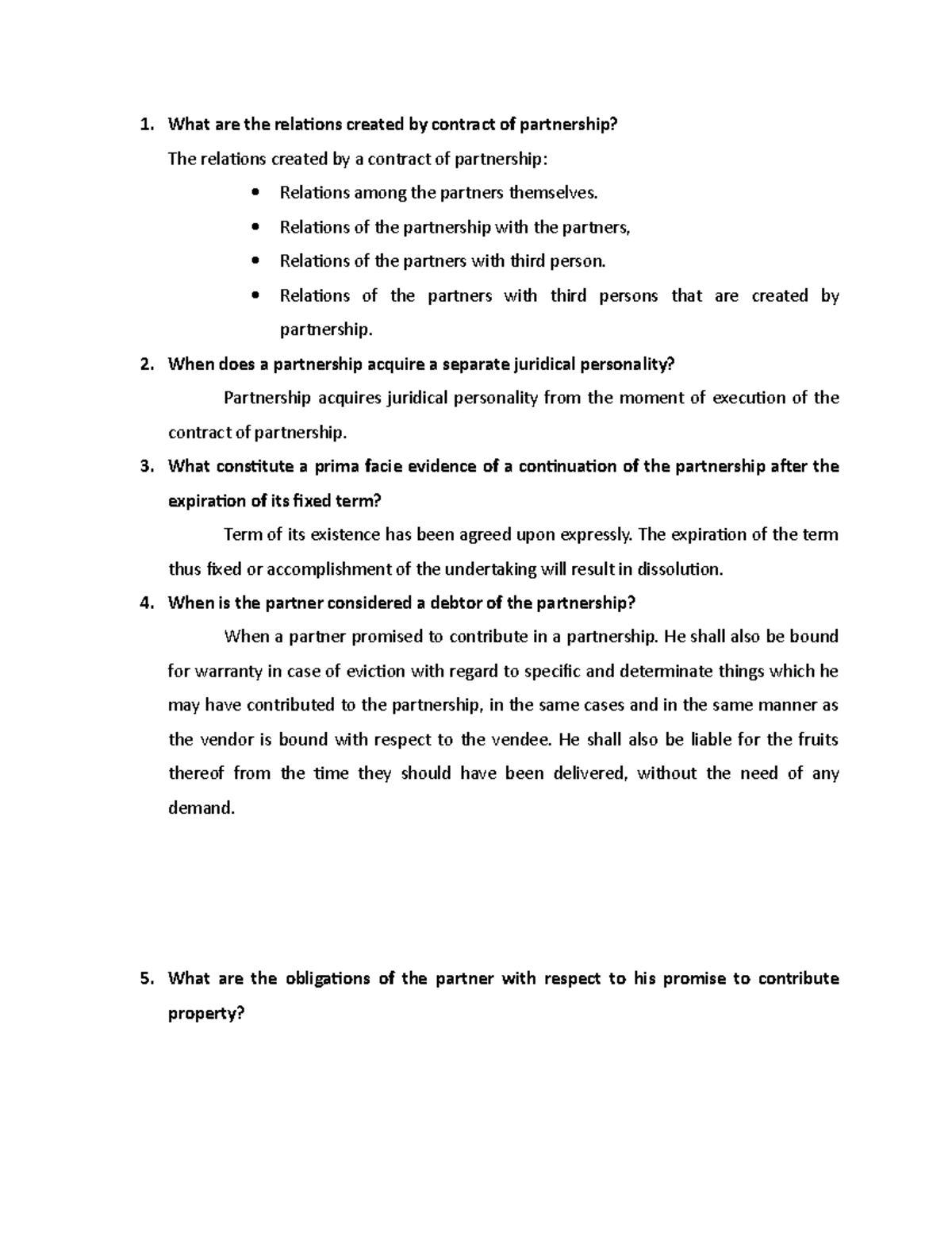 Partnership Law: Q&A Overview of Key Concepts and Obligations - Studocu