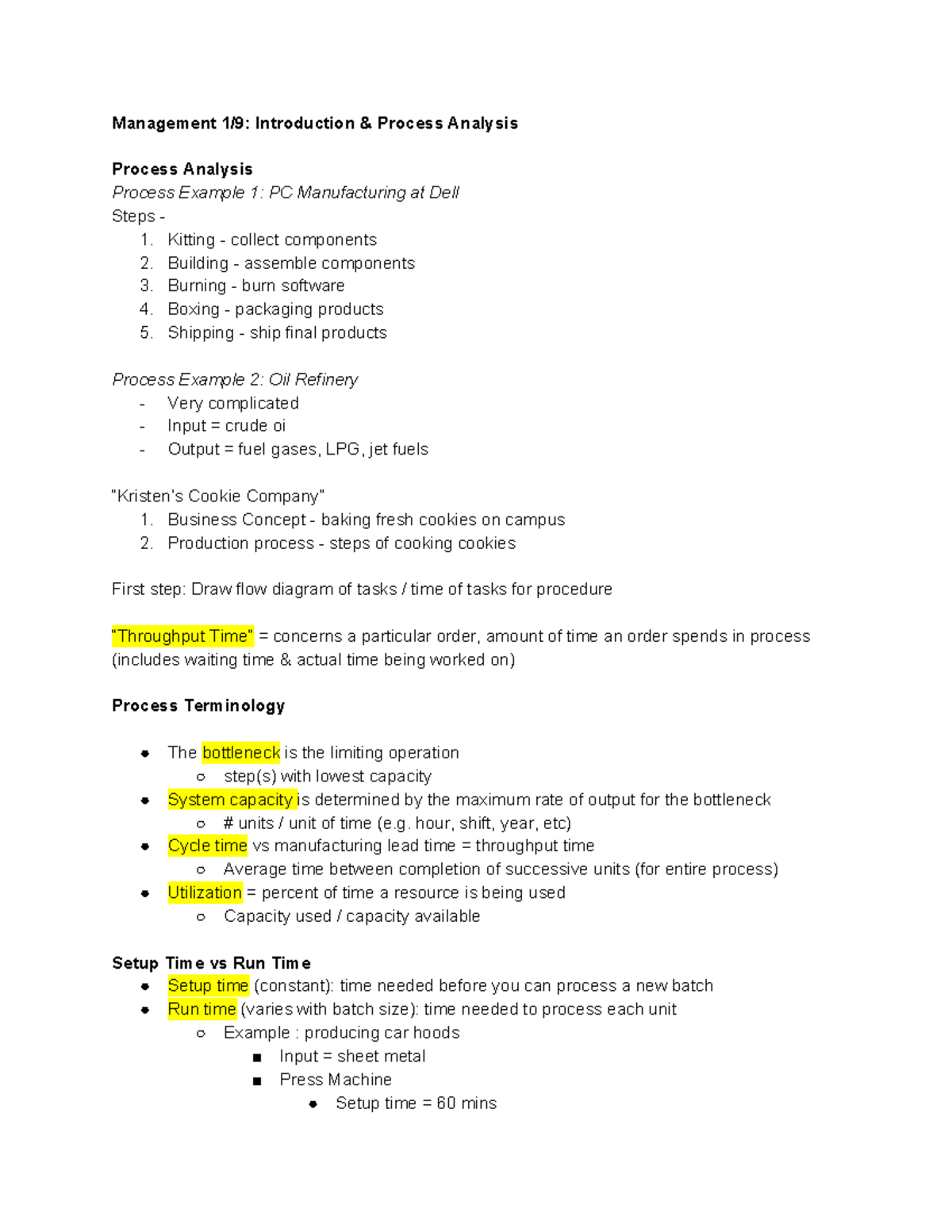 Process Analysis Lecture Notes - Management 1/9: Introduction & Process ...