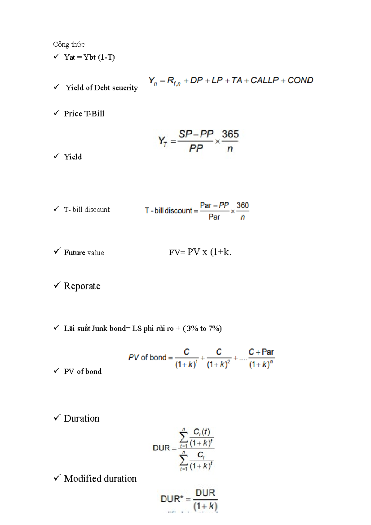 Công thức định chế - DCTT - Công thức Yat = Ybt (1-T) Yield of Debt ...